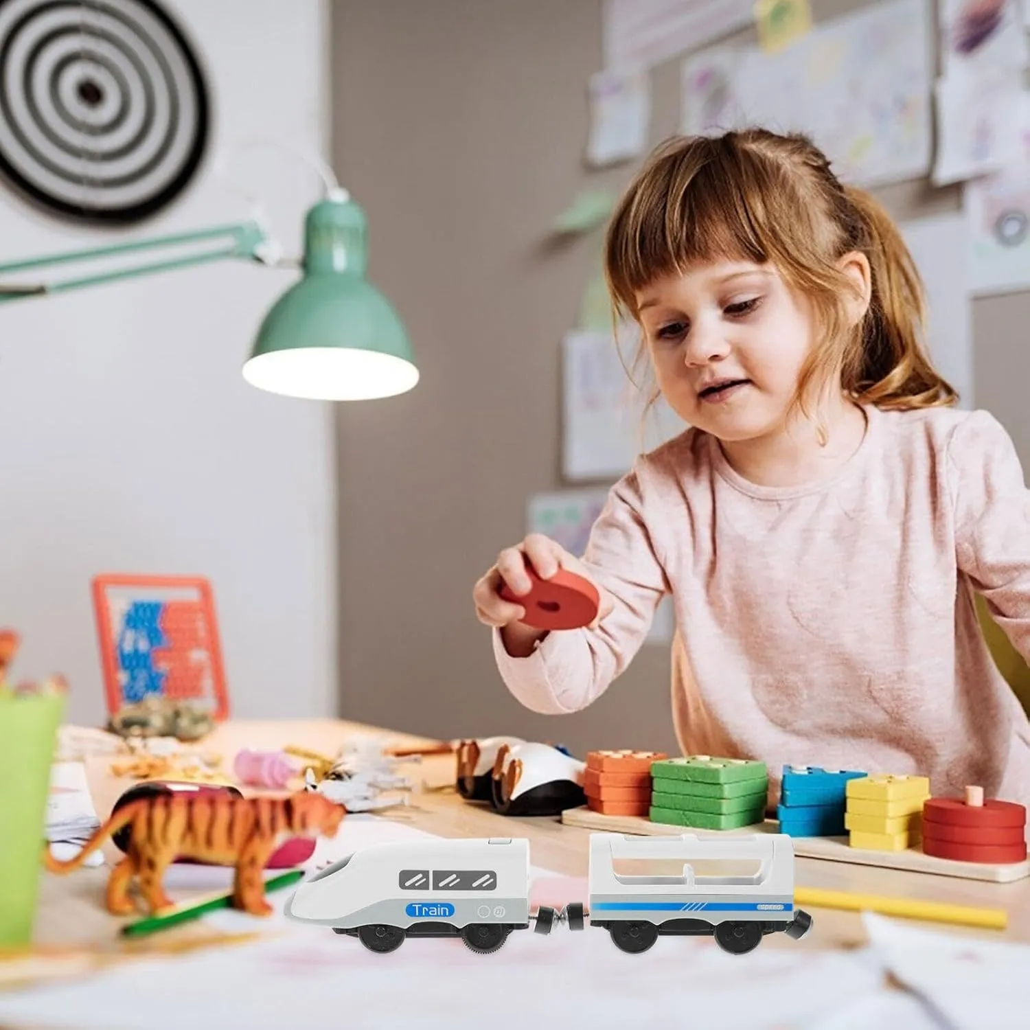 Vaguelly Kid's Intelligence Toy Educational Train Head Model Children's Birthday Present Battery Operated Toy Train