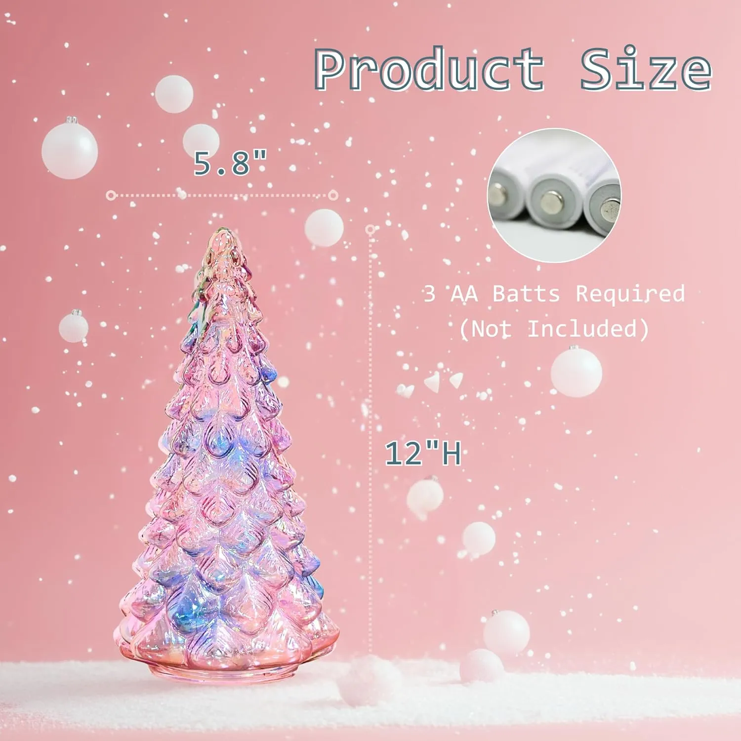 Valentines Day Decorative Lighted Mercury Glass Tree Decoration with 6 Hour Timer, Battery Operated Xmas Tree Light Desktop Mantle Window Home Decor Date Party Celebration, Pink and Blue, 12 Inches
