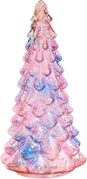 Valentines Day Decorative Lighted Mercury Glass Tree Decoration with 6 Hour Timer, Battery Operated Xmas Tree Light Desktop Mantle Window Home Decor Date Party Celebration, Pink and Blue, 12 Inches