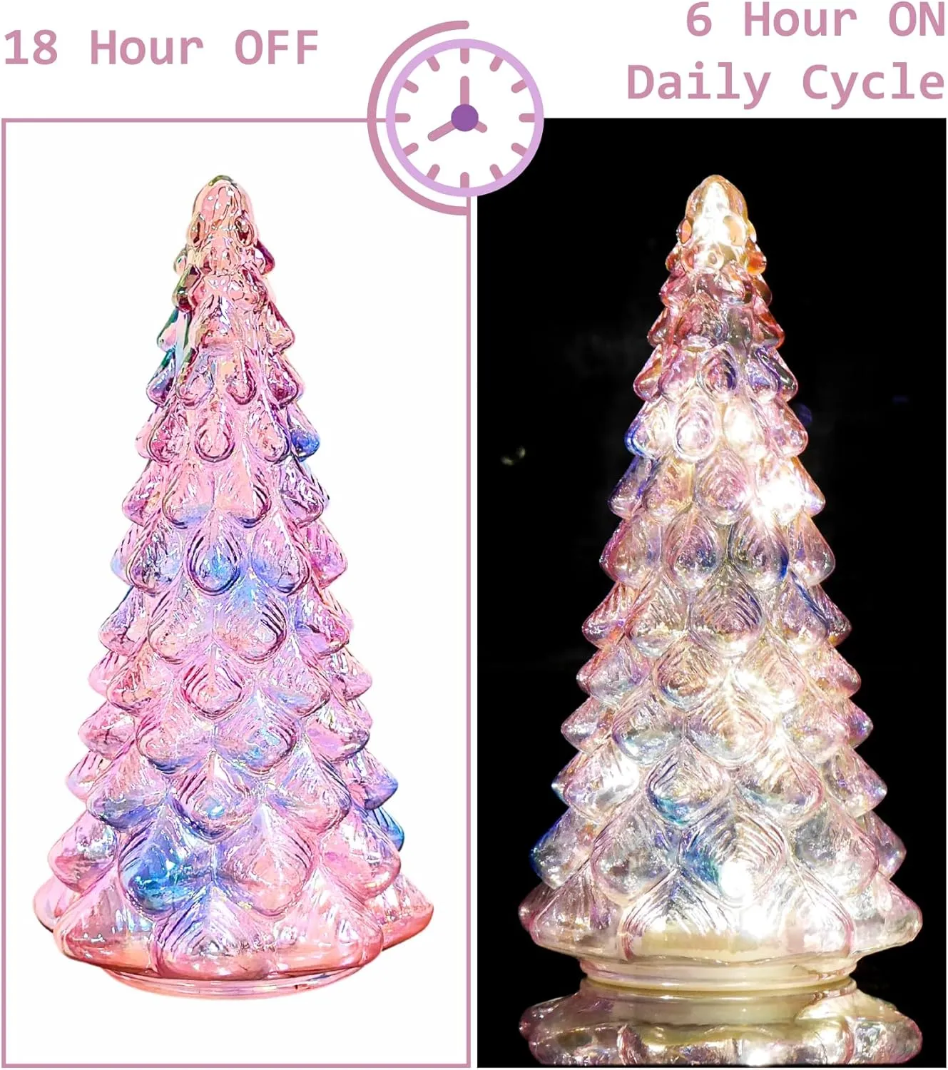 Valentines Day Decorative Lighted Mercury Glass Tree Decoration with 6 Hour Timer, Battery Operated Xmas Tree Light Desktop Mantle Window Home Decor Date Party Celebration, Pink and Blue, 12 Inches