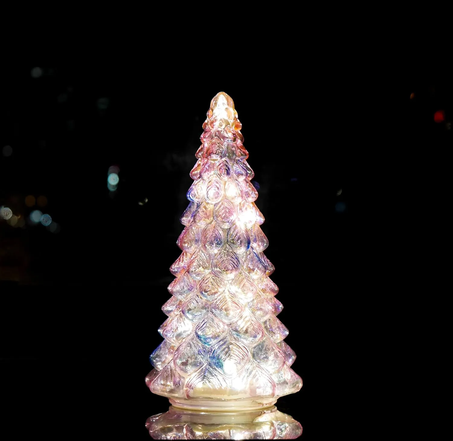 Valentines Day Decorative Lighted Mercury Glass Tree Decoration with 6 Hour Timer, Battery Operated Xmas Tree Light Desktop Mantle Window Home Decor Date Party Celebration, Pink and Blue, 12 Inches