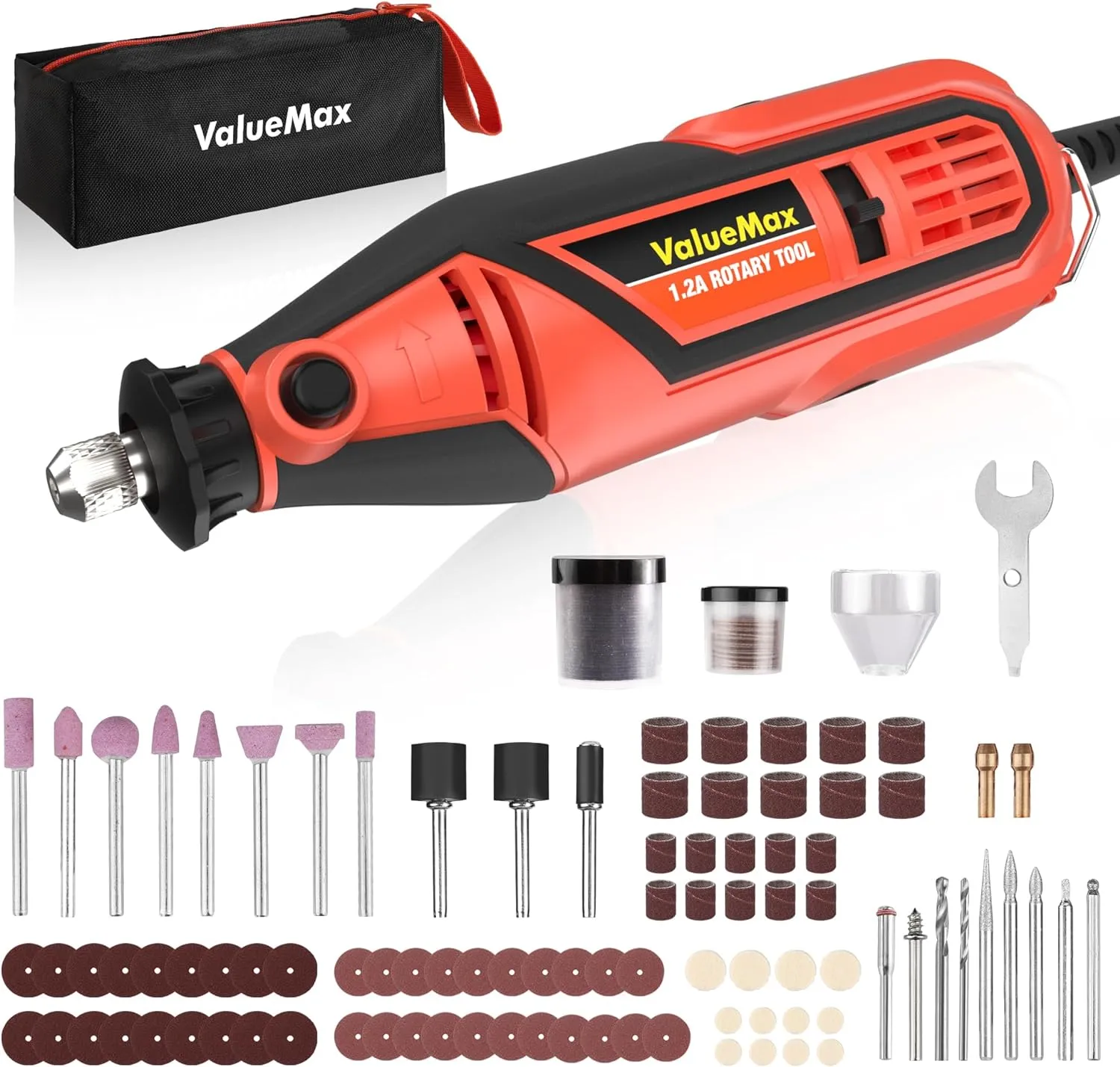 ValueMax Power Rotary Tool Kit, Keyless Chuck, Variable Speed Corded Rotary Tool with 120 Pcs Accessories for Crafting, Including Carving, Engraving, Sanding, Polishing, Cutting tools and Carrying Bag