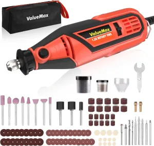 ValueMax Power Rotary Tool Kit, Keyless Chuck, Variable Speed Corded Rotary Tool with 120 Pcs Accessories for Crafting, Including Carving, Engraving, Sanding, Polishing, Cutting tools and Carrying Bag