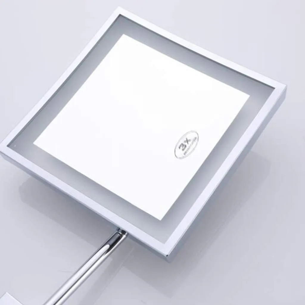 Vanity Mirror Makeup Mirror with Lights, Cosmetic Mirror 3X Magnification Bathroom Mirror Square Shaving in Bedroom Powered by Plug,Gold_8inch