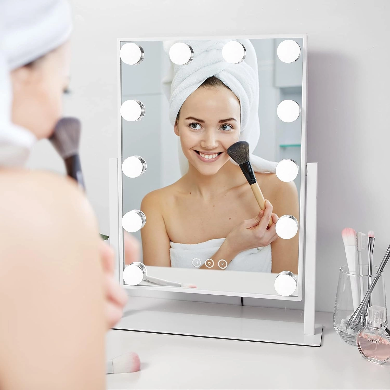 Vanity Makeup Mirror with Lights,3 Color Lighting Modes Detachable 10X Magnification Mirror Touch Control,360°Rotation, White (14.6Inch)