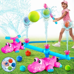VATOS 4-in-1 Sprinkler Toy Baseball for Kids, Crocodile Water Outdoor Game with Baseball, 360° Roating Spray Water Toys, Summer Yard Garden Pool Outdoor Game for Toddlers Girls Boys