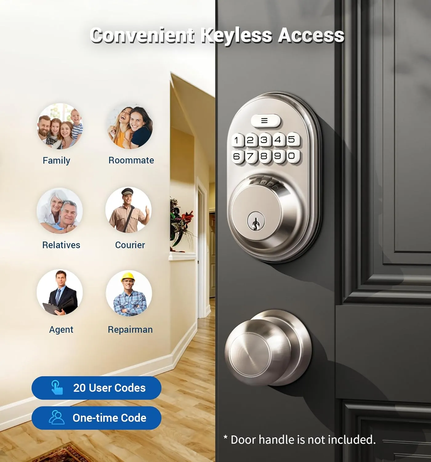 Veise Keyless Entry Door Lock, Electronic Keypad Deadbolt, Keyed Entry, Auto Lock, Anti-Peeking Password, Back Lit & Easy Installation Design, Satin Nickel