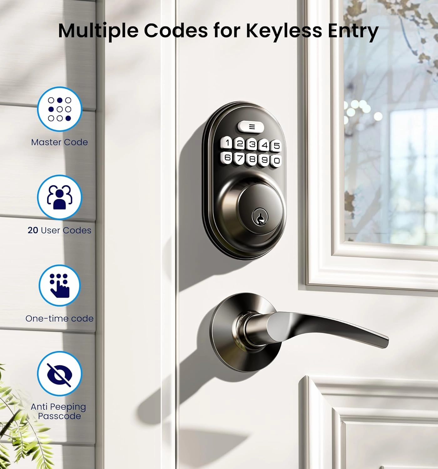 Veise Keyless Entry Door Lock with 2 Lever Handles - Electronic Keypad Deadbolt, Auto Lock, Back Lit & Easy Installation Design, Front Door Handle Sets, Matte Black