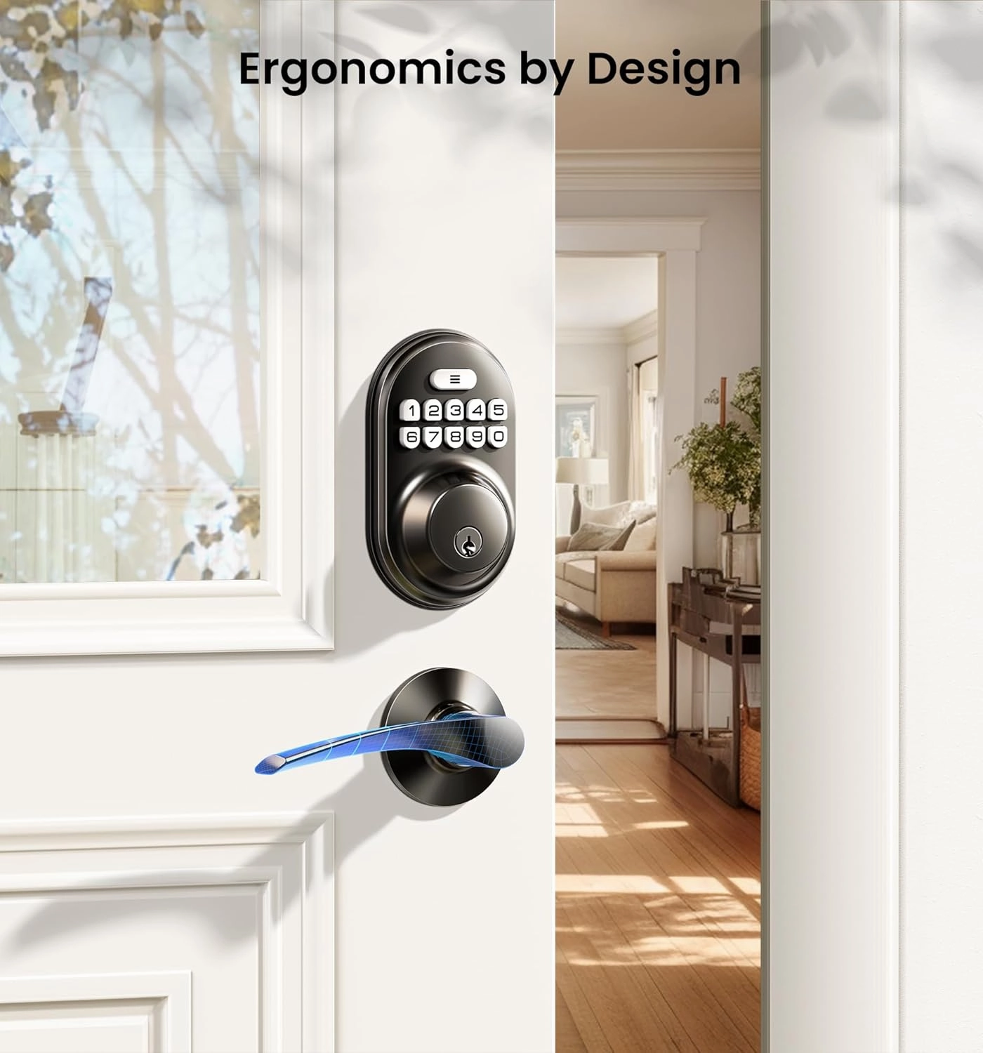 Veise Keyless Entry Door Lock with 2 Lever Handles - Electronic Keypad Deadbolt, Auto Lock, Back Lit & Easy Installation Design, Front Door Handle Sets, Matte Black