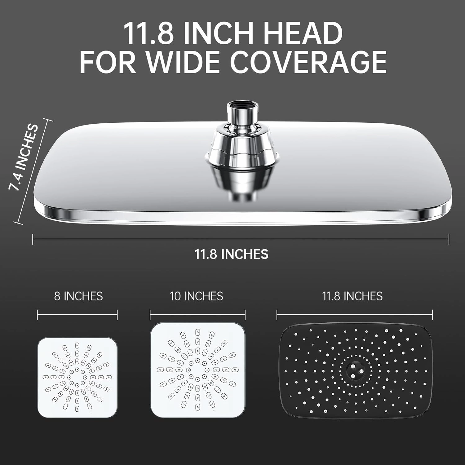 Veken 11.8 Rectangle Inch Rain Shower Head - Shower Heads with 6 Modes Handheld Spray Combo - Wide Rainfall shower with 70" Hose - 1.8gpm Dual Showerhead with Anti-Clog Nozzles - Chrome