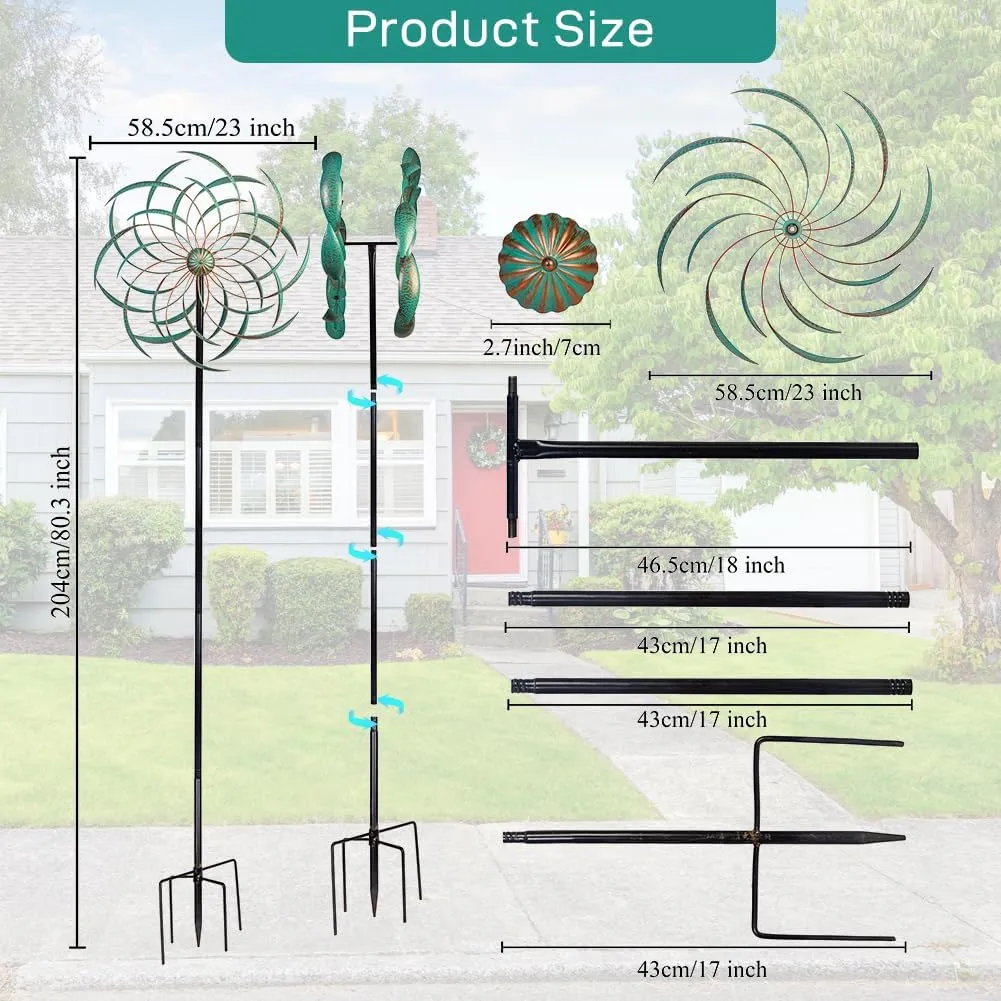 VEWOGARDEN Large Wind Spinners for Yard and Garden, Waterproof Metal Doubles Wind Spinners Outdoor Decor, Wind Sculptures & Spinners with Stakes (23" W * 80" H)