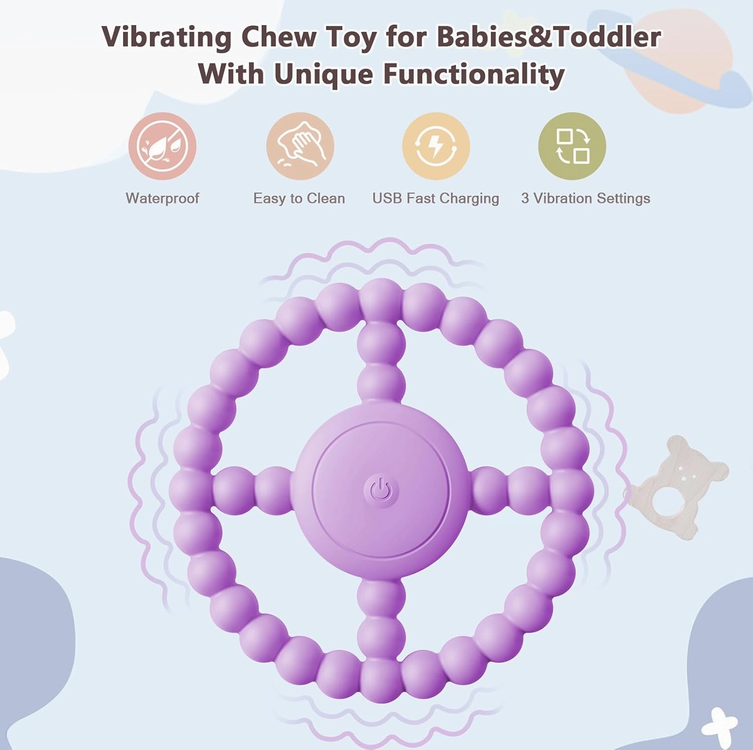 Vibrating Sensory Chew Toy - Dual Effect: Teether Teething Toys for Babies 0 3 6 9 12 18 Months Supporting Autism &Toddler Travel Essentials, 1-2 Year Old Boys Girls Baby Gifts idea(Purple)