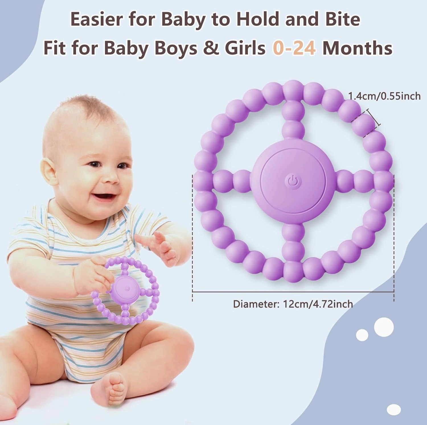 Vibrating Sensory Chew Toy - Dual Effect: Teether Teething Toys for Babies 0 3 6 9 12 18 Months Supporting Autism &Toddler Travel Essentials, 1-2 Year Old Boys Girls Baby Gifts idea(Purple)