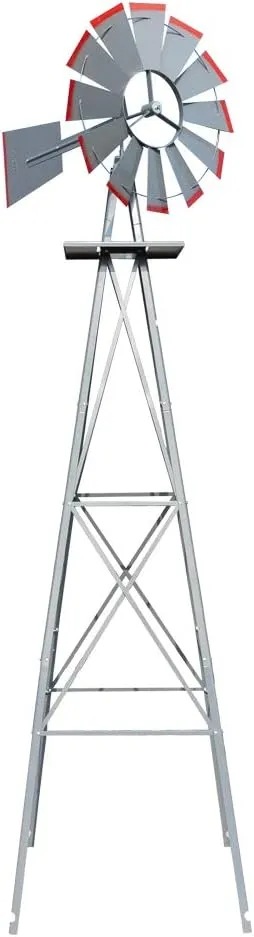VINGLI Upgrade 8FT Ornamental Windmill Backyard Garden Decoration Weather Vane, Heavy Duty Metal Wind Mill w/ 4 Legs Design, Grey