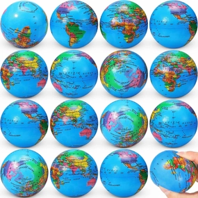 Vinsot 60 Pack Globe Squeeze Balls Bulk 2.5 Inch Mini Globe Stress Balls Earth Bouncy World Earth Relief Stress Toys for Finger Exercise School Classroom Office Party Favors
