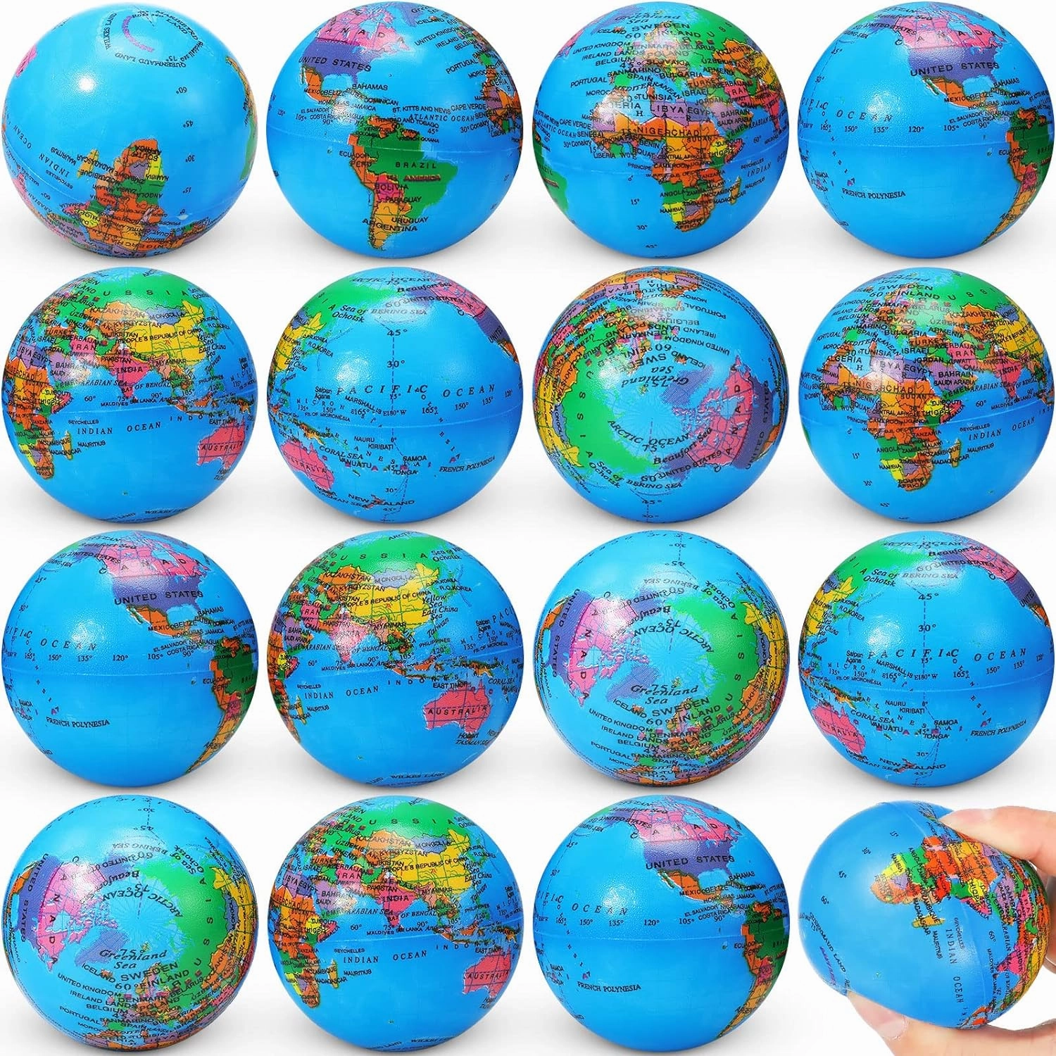 Vinsot 60 Pack Globe Squeeze Balls Bulk 2.5 Inch Mini Globe Stress Balls Earth Bouncy World Earth Relief Stress Toys for Finger Exercise School Classroom Office Party Favors