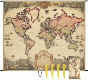 Vintage World Map Beach Blanket Waterproof Sandproof Education Map Extra Large Beach Mat Sand Free Quick Drying Lightweight Durable Outdoor Picnic Blanket for Travel, Camping, Hiking