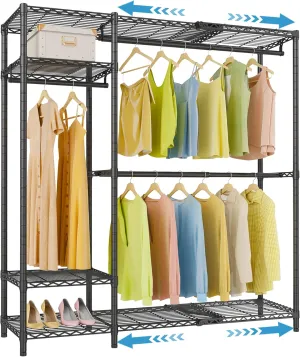 VIPEK X2 Expandable Clothing Rack Reach-in Closet Adjustable from 3'3" to 4'8" Heavy Duty Garment Racks with Adjustable Shelves and Hanger Rods Portable Wardrobe Open Walk-in Closet Rack System, Black