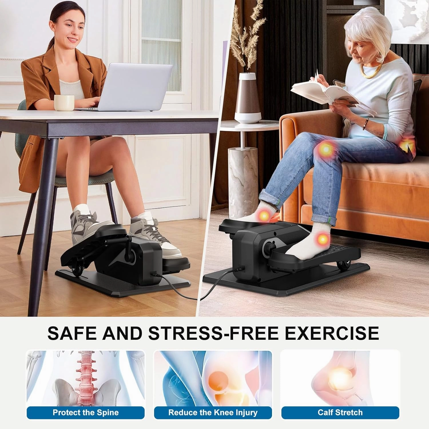 VIVURN® Under Desk Elliptical Machine, Mini Motorized Ellipse Leg Exerciser While Sitting for Seniors, 12-Speed 4-Mode Low Impact Passive Motion Electric Pedal Exerciser Non-Slip Mat for Home Office