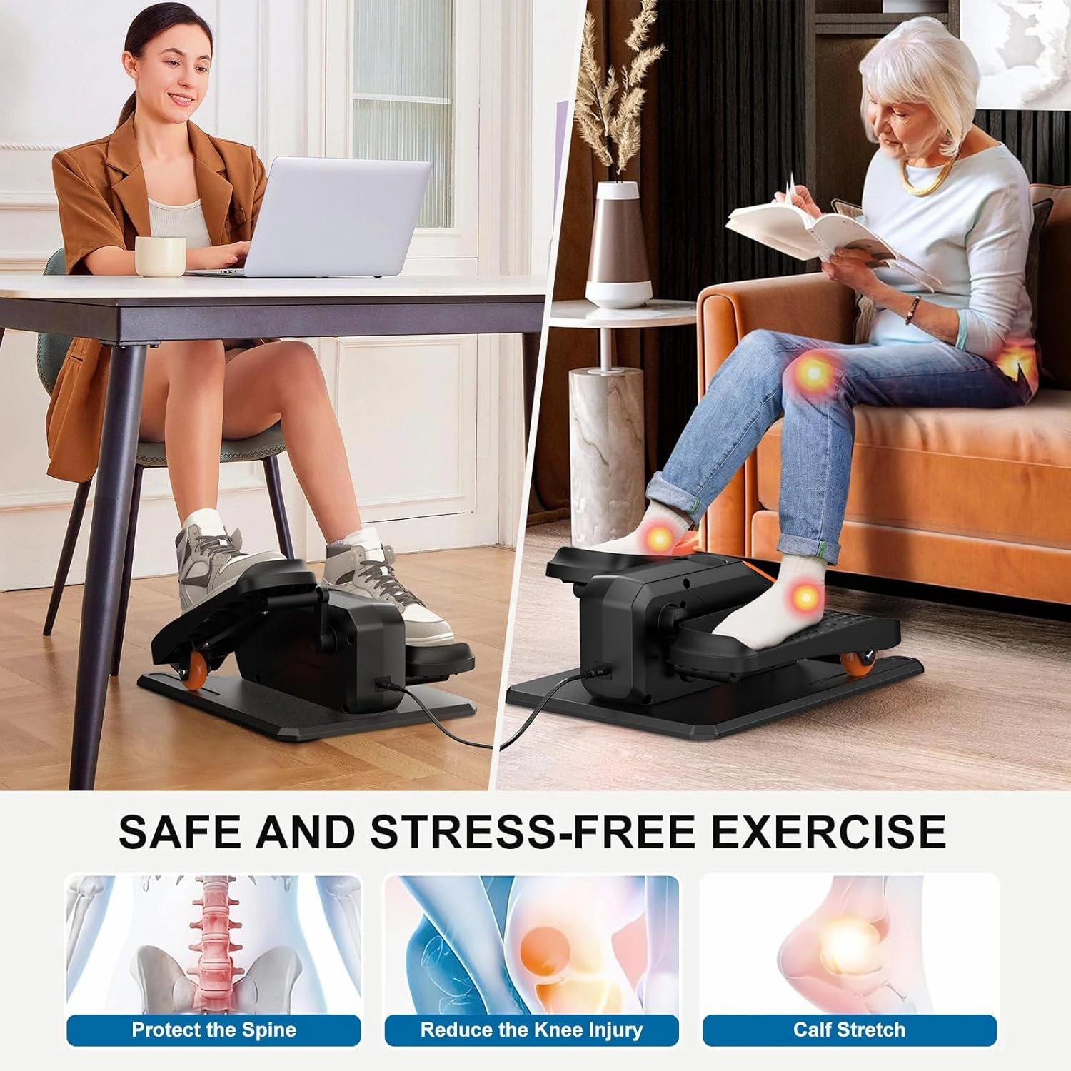 VIVURN® Under Desk Elliptical Machine, Mini Motorized Ellipse Leg Exerciser While Sitting for Seniors, 12-Speed 4-Mode Low Impact Passive Motion Electric Pedal Exerciser Non-Slip Mat for Home Office