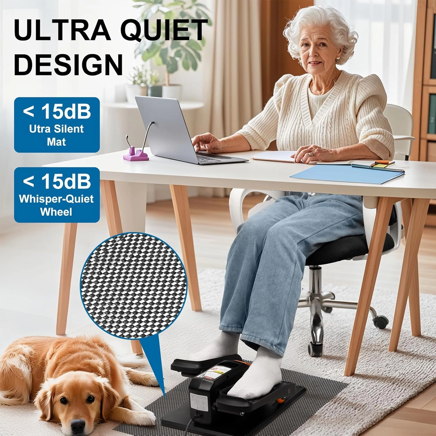 VIVURN® Under Desk Elliptical Machine, Mini Motorized Ellipse Leg Exerciser While Sitting for Seniors, 12-Speed 4-Mode Low Impact Passive Motion Electric Pedal Exerciser Non-Slip Mat for Home Office