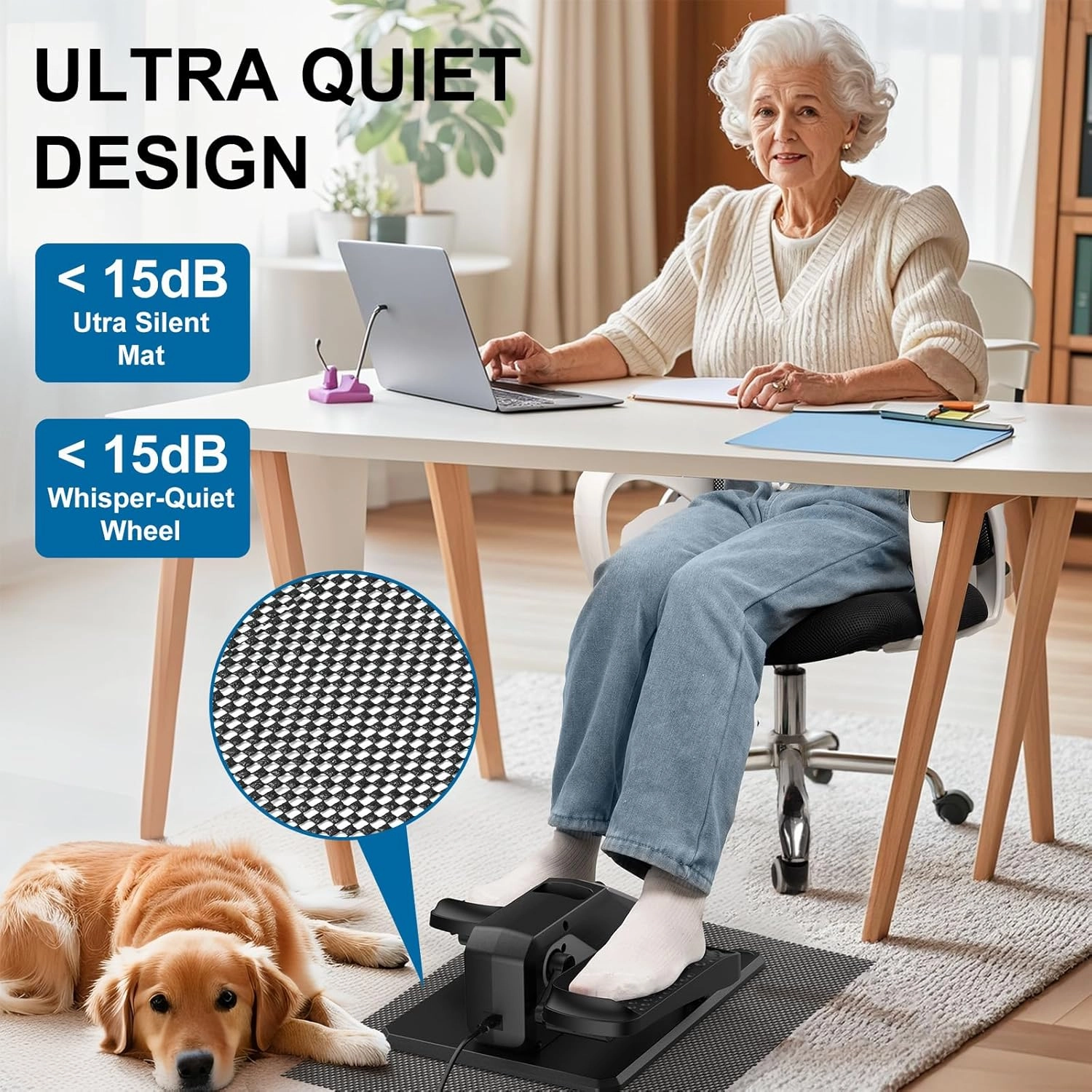 VIVURN® Under Desk Elliptical Machine, Mini Motorized Ellipse Leg Exerciser While Sitting for Seniors, 12-Speed 4-Mode Low Impact Passive Motion Electric Pedal Exerciser Non-Slip Mat for Home Office