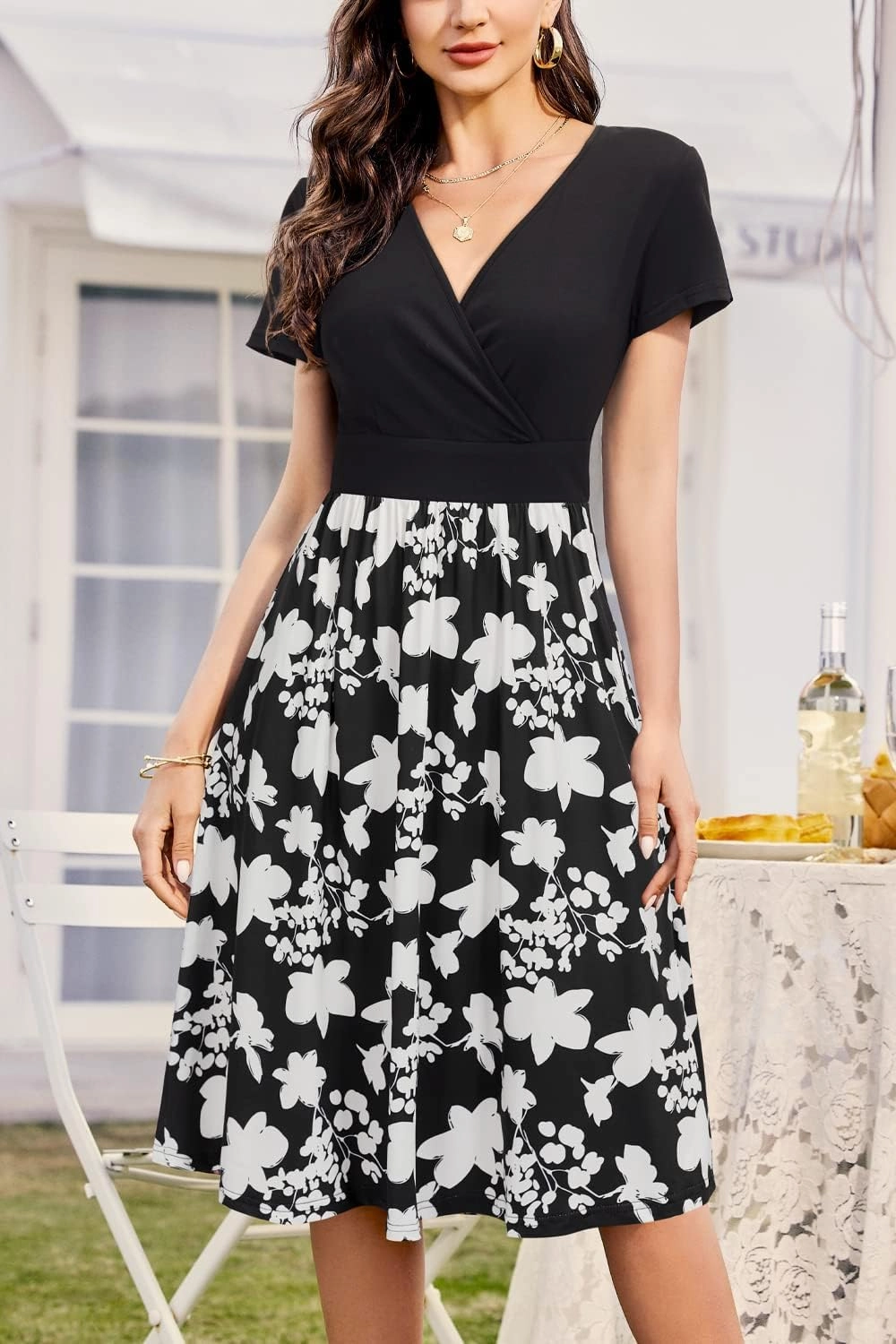 VOTEPRETTY Women's Short Sleeve V Neck Wrap Dress Summer Casual Floral Sundress with Pockets
