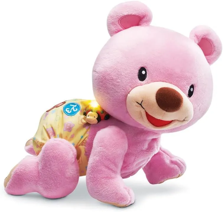 VTech - Teddy Bear, 1,2,3 Suis-Me, Pink Teddy Bear Walking on 4 Legs, Baby Motor Skills, Interactive and Musical Toy, Baby Gift from 9 Months - Content in French