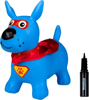 Waddle Bouncy Animal Hopper - Inflatable Hopping Animals, Indoors and Outdoors Fun, Pump Included, Riding Toys for Boys and Girls Ages 2 Years and Up, Blue Super Hero Dog