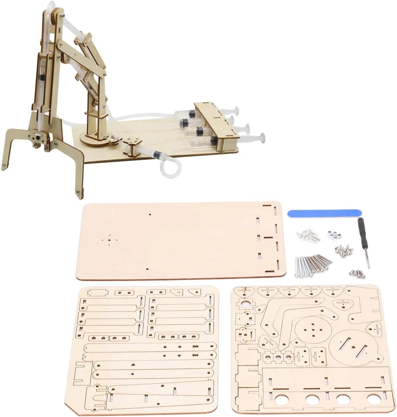 Walfront Robotic Arm Kit Model Building Tool Hydraulic Wooden Mechanical Model Tool Set Kit for Teaching DIY Interest in Science Birthday