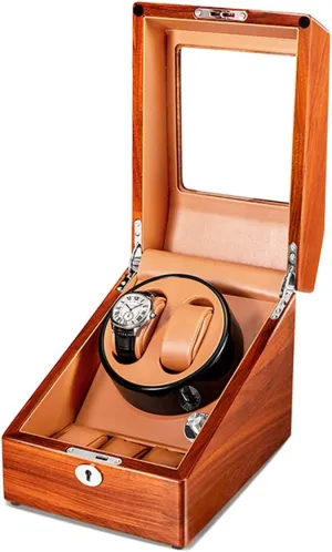 Watch Display Box Watch Winder for 2 Automatic Watches   Extra 3 Storages, Natural Solid Wood Shell,Qiuet Mabuchi Motors and Flexible Watch Pillow (Co