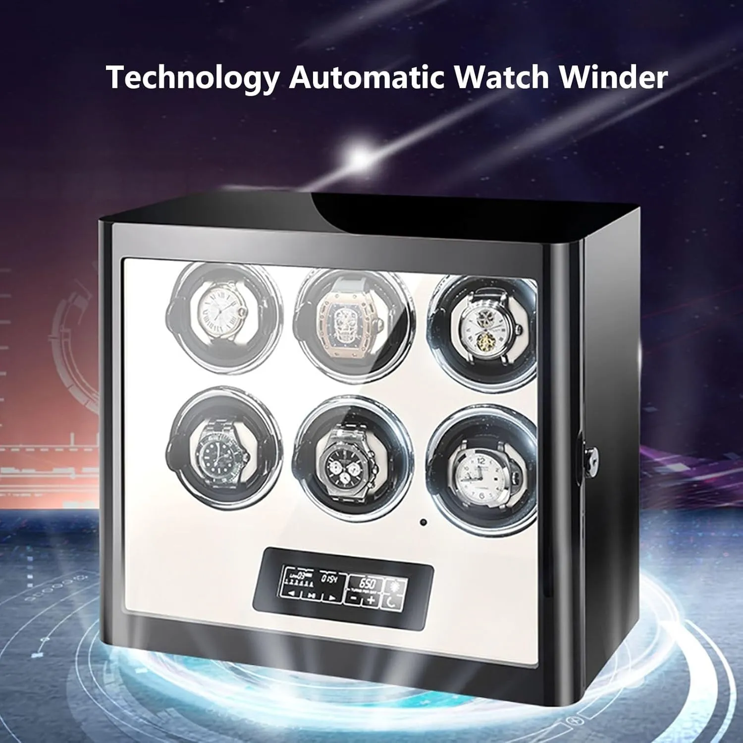 Watch Winder Automatic Watches Display Case Led Light and LCD Touch Screen with Super Quiet Japanese Motor 5 Rotation Mode Setting Flexible Plush Pillow Fit Lady and Man Wa,One Color-6 0