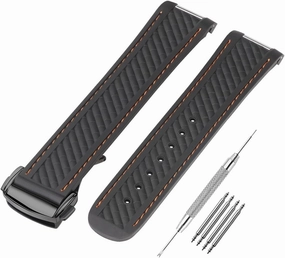 Watch Band Compatible with Omega Seamaster 300 AT150 Aqua Terra 8900 Curved End Steel Buckle, Soft Silicone Rubber Replacement Wrist Strap for Omega Seamaster Series Watch Straps (Black /