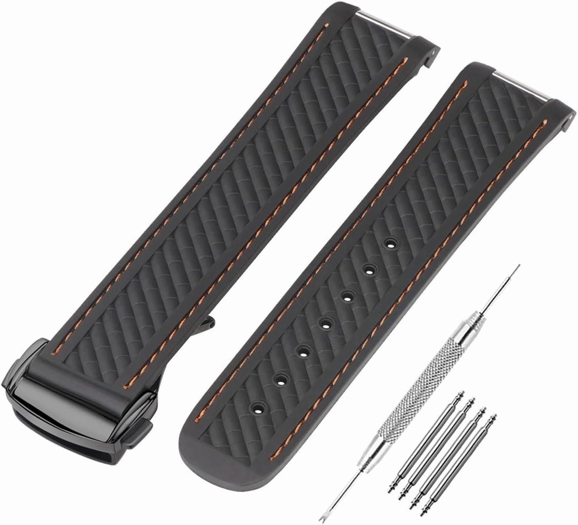 Watch Band Compatible with Omega Seamaster 300 AT150 Aqua Terra 8900 Curved End Steel Buckle, Soft Silicone Rubber Replacement Wrist Strap for Omega Seamaster Series Watch Straps (Black /