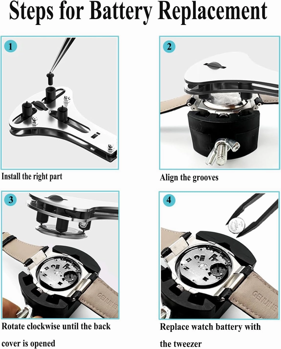 Watch Battery Replacement Tool, 3 Point Large Wrench for Wristwatch Case Back Open, Back Removal Tool with 18 Bits, Watch Holder and Anti-Static Tweezers, Instruction Manual in English