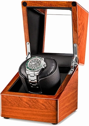 Watch Display Box Automatic Single Watch Winder Wood Shell Piano Paint Exterior and Extremely Silent Motor Soft Flexible Watch Pillow for Men' s and L