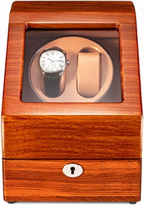 Watch Display Box Watch Winder for 2 Automatic Watches, with Extra 3 Watch Storages, Natural Solid Wood Shell Piano Finish, Silent Motor, Flexible Watch Pillow (Rosewood brown)