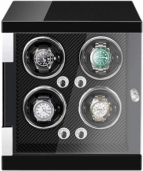 Watch Winder Box for 4 Automatic Watches Flexible Watch Pillows Built in LED Light Piano Paint Finish Quiet Motor