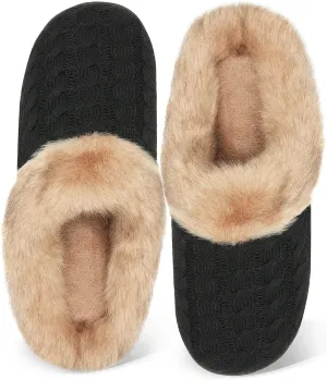 WateLves Women's Memory Foam Slippers Comfort Wool-Like Plush Fleece Lined House Shoes for Indoor & Outdoor