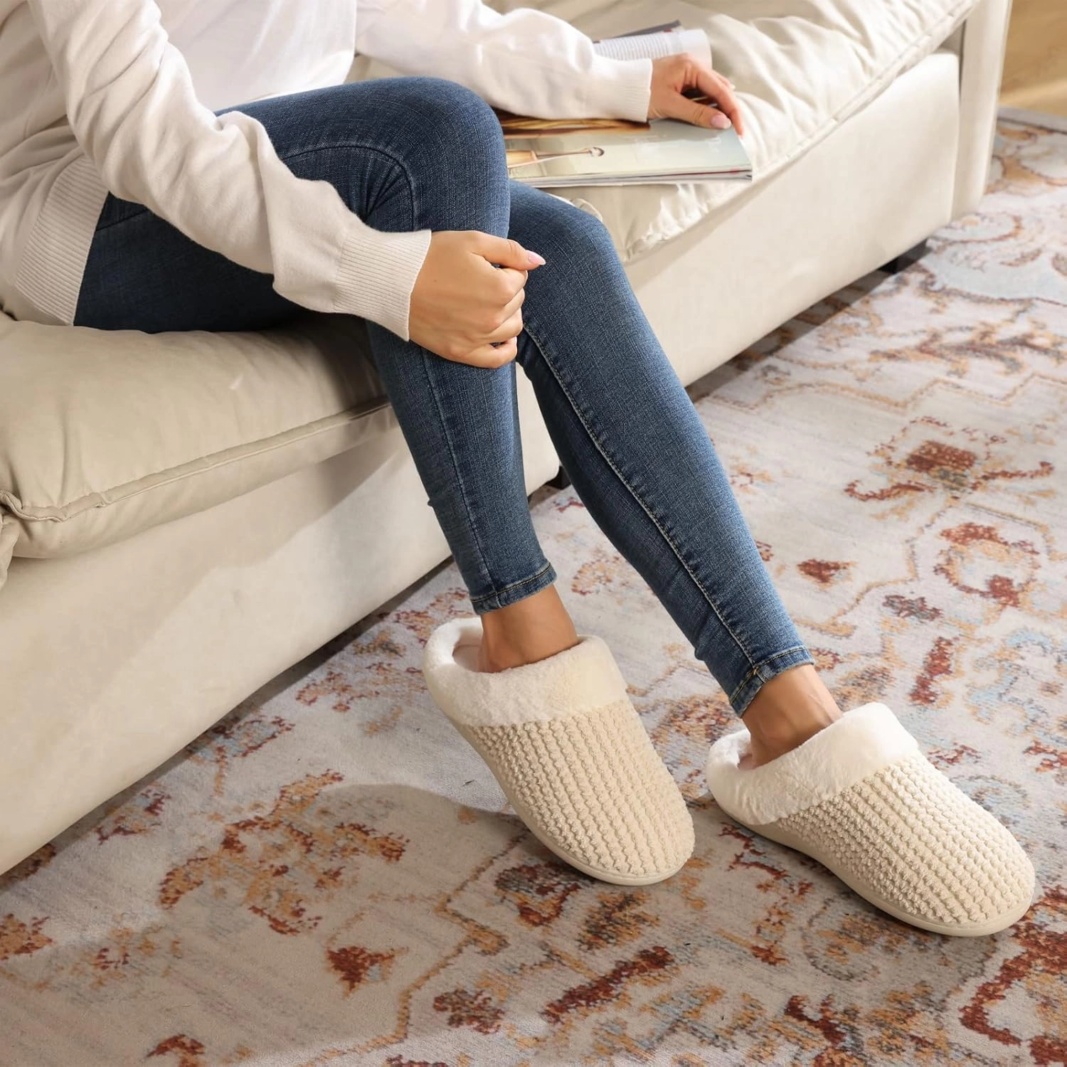 WateLves Women's Memory Foam Slippers Comfort Wool-Like Plush Fleece Lined House Shoes for Indoor & Outdoor