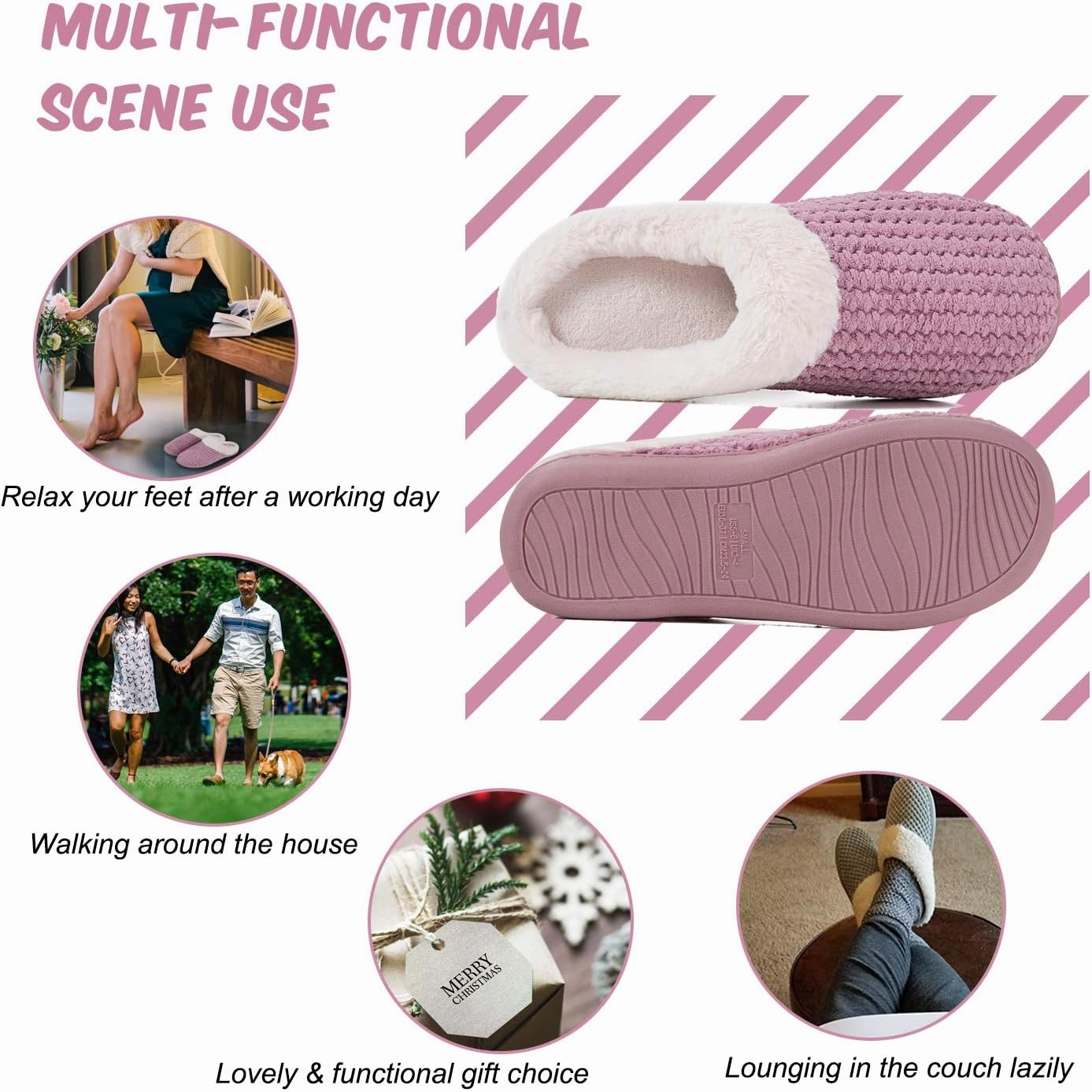 WateLves Women's Memory Foam Slippers Comfort Wool-Like Plush Fleece Lined House Shoes for Indoor & Outdoor