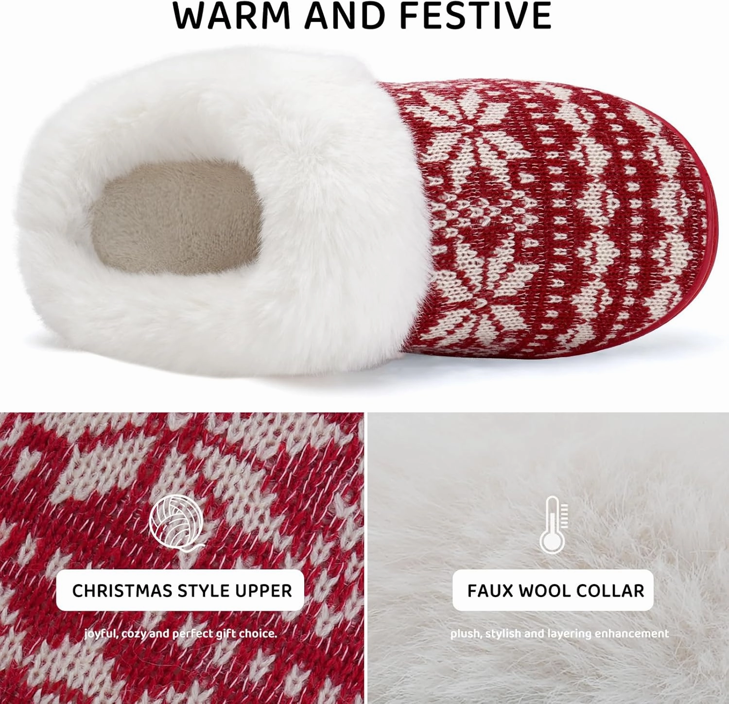 WateLves Women's Memory Foam Slippers Comfort Wool-Like Plush Fleece Lined House Shoes for Indoor & Outdoor