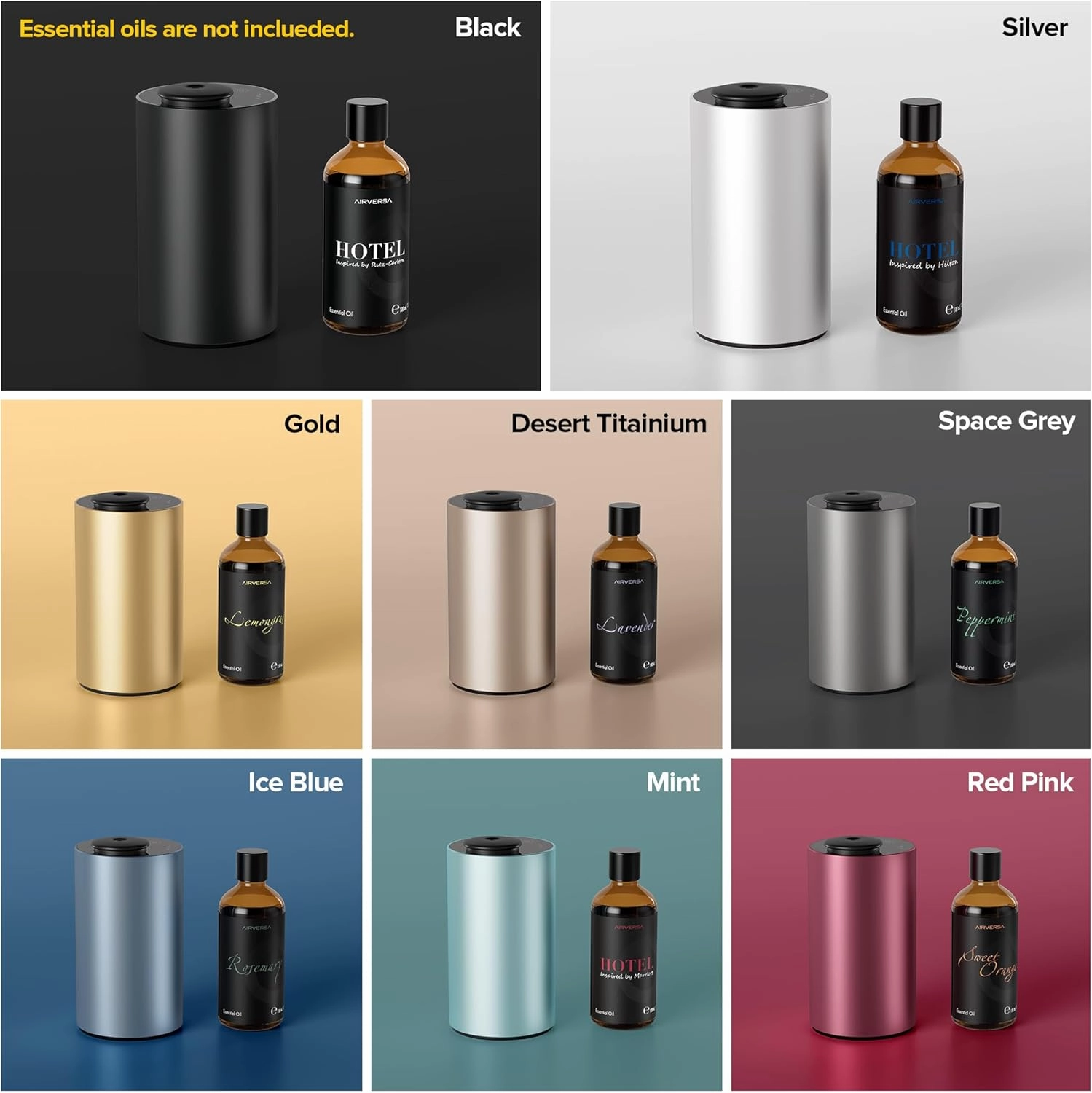 Waterless Essential Oil Diffuser for Home Aromatherapy Scent Diffusers with 3 Countdown Timer Settings or Timer-Off, 3 Mist Levels for Car Room Studio Office, ANX Premium Metal Black