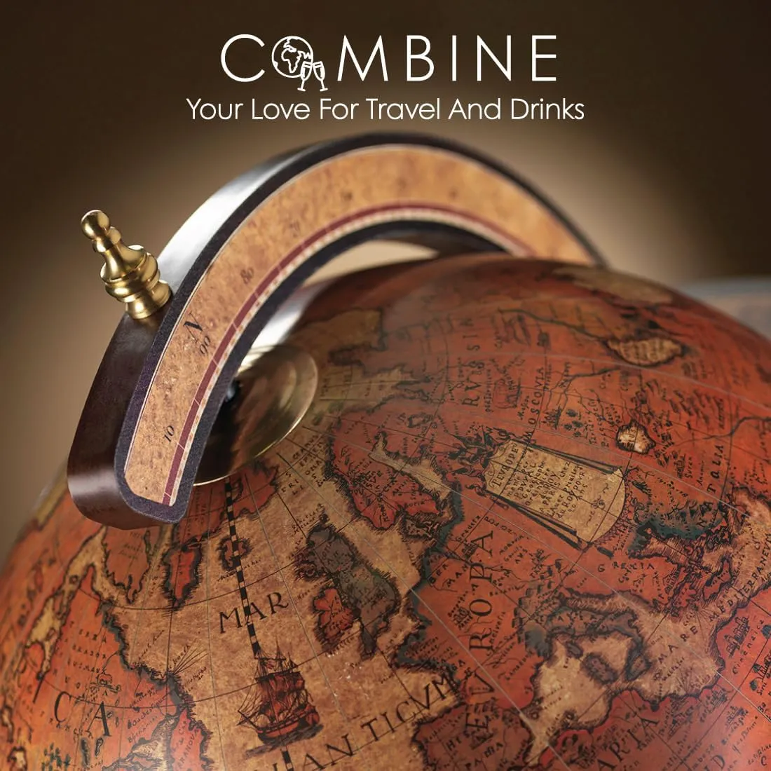 Waypoint Geographic Explora Bar Globe, 16” Diameter Elegant World Globe, Liquor Storage Mini Bar Globe for Home and Office Decor, 36.56" H x 23" W x 16"D, Honey Brown
