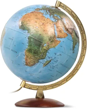 Waypoint Geographic Illuminated Desk Globe with Stand and Raised Relief Features - 1,000's of Up-to-Date Named Places & Points of Interest - Wood Stand (Blue)