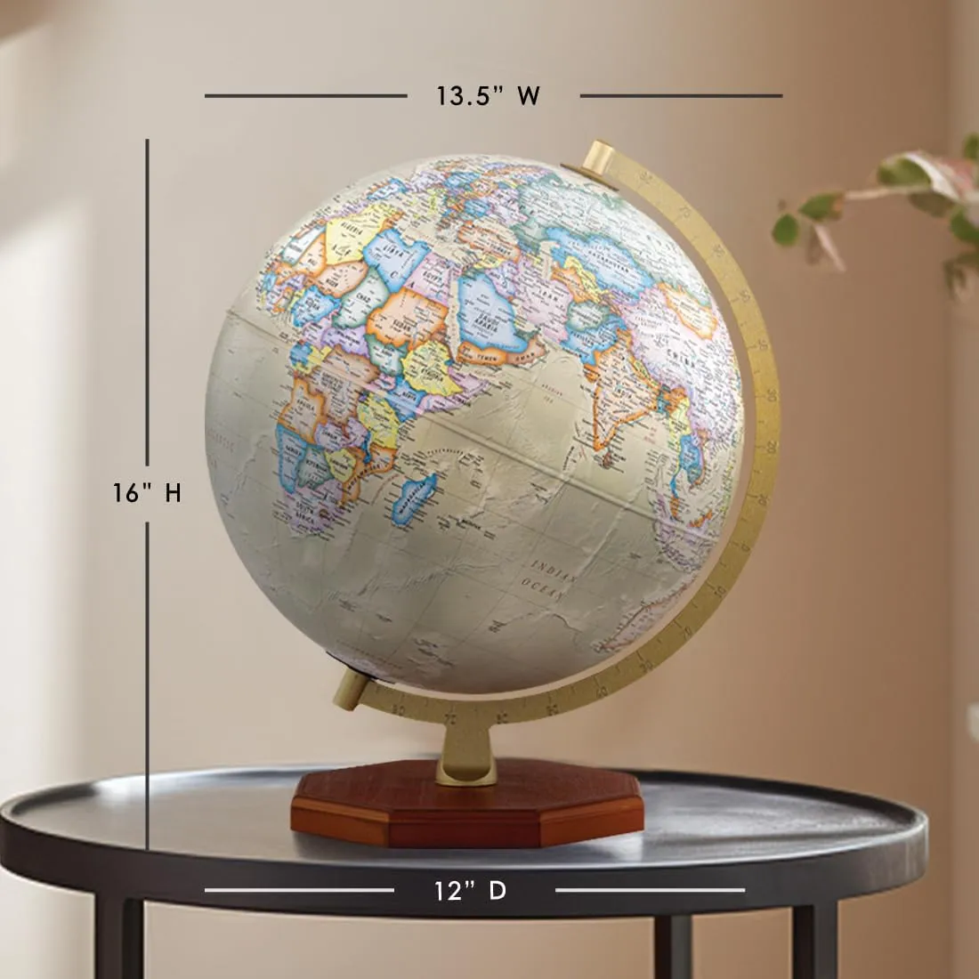 Waypoint Geographic Voyager Plus 12" Antique Ocean-Style World Globe, Up-to-Date Reference Globe for Home and Office Decor, 16" H x 13.5" W x 12" D