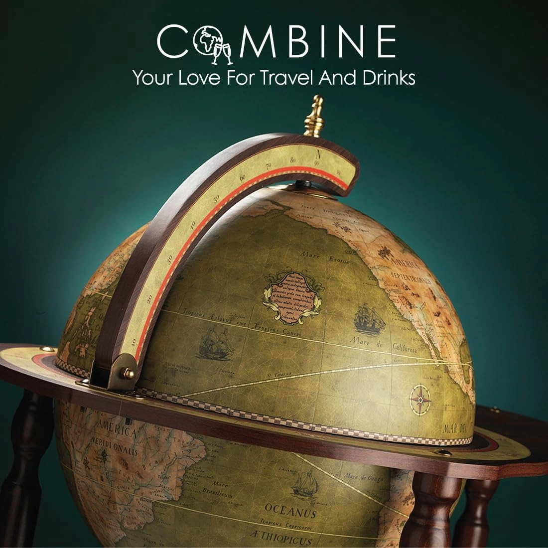 Waypoint Geographic Explora Bar Globe, 16” Diameter Elegant World Globe, Liquor Storage Mini Bar Globe for Home and Office Decor 36.56" H x 23" W x 16"D, Olive Green