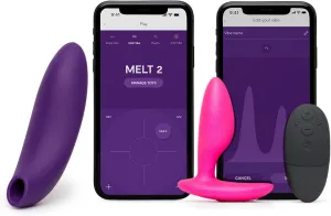 We-Vibe Melt 2 Purple Clitoris Vibrator Personal Massager & Ditto  Black Vibrating Silicone Butt Plug - Couples Sex Toy Kit Bundle