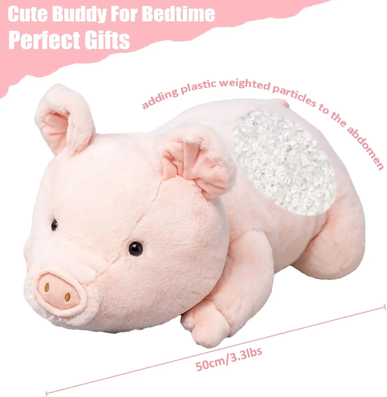 Weighted Stuffed Animals, 3.3lbs Weighted Pig Stuffed Animal Pink Pig Plush Animals Hugging Pillow Toy for Kids and Adults, 19.6 inch