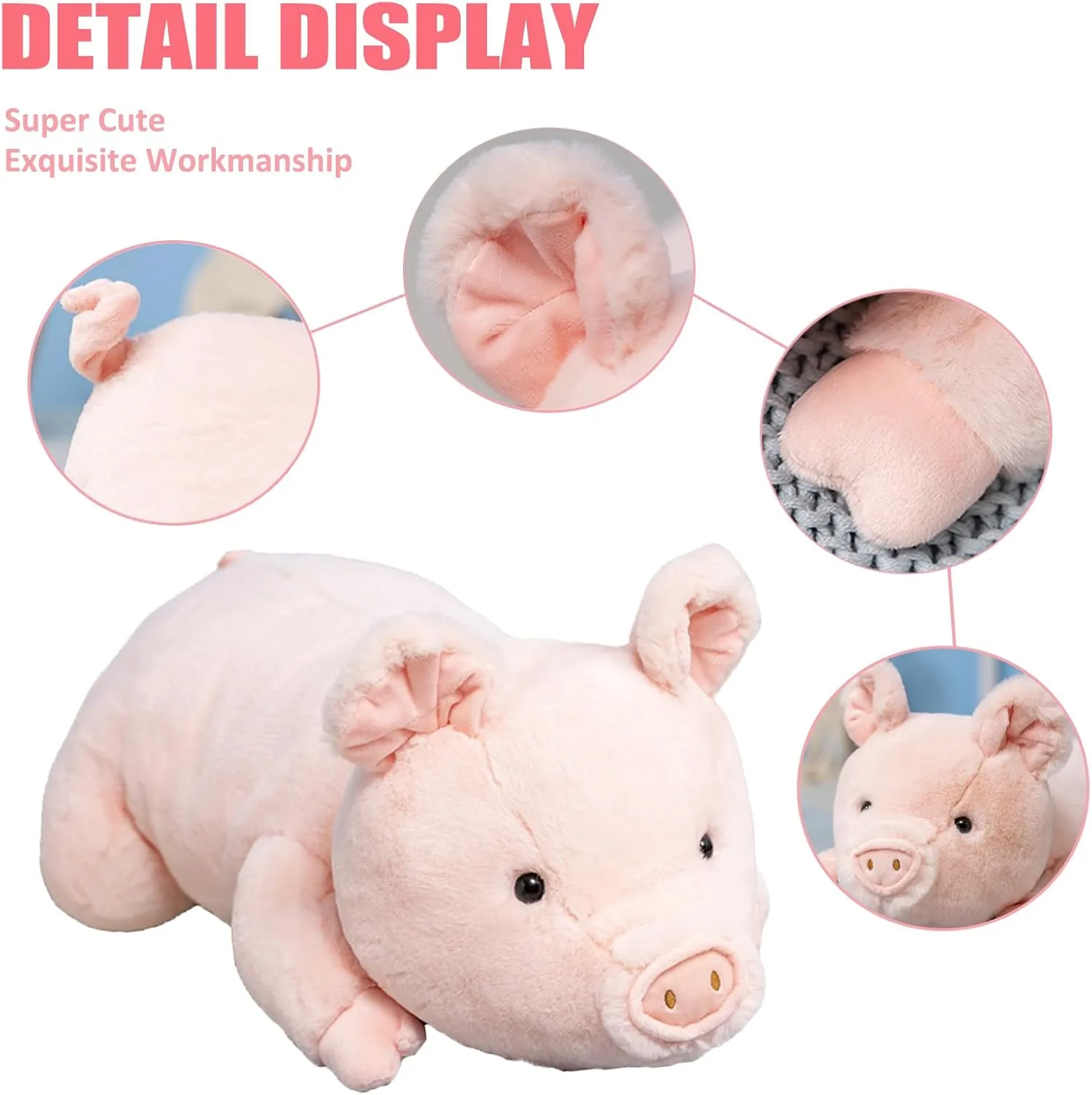 Weighted Stuffed Animals, 3.3lbs Weighted Pig Stuffed Animal Pink Pig Plush Animals Hugging Pillow Toy for Kids and Adults, 19.6 inch